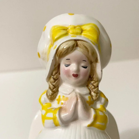 Vintage  Ceramic Napkin Holder Girl Lady Yellow Dress Praying Japan - Picture 16 of 16